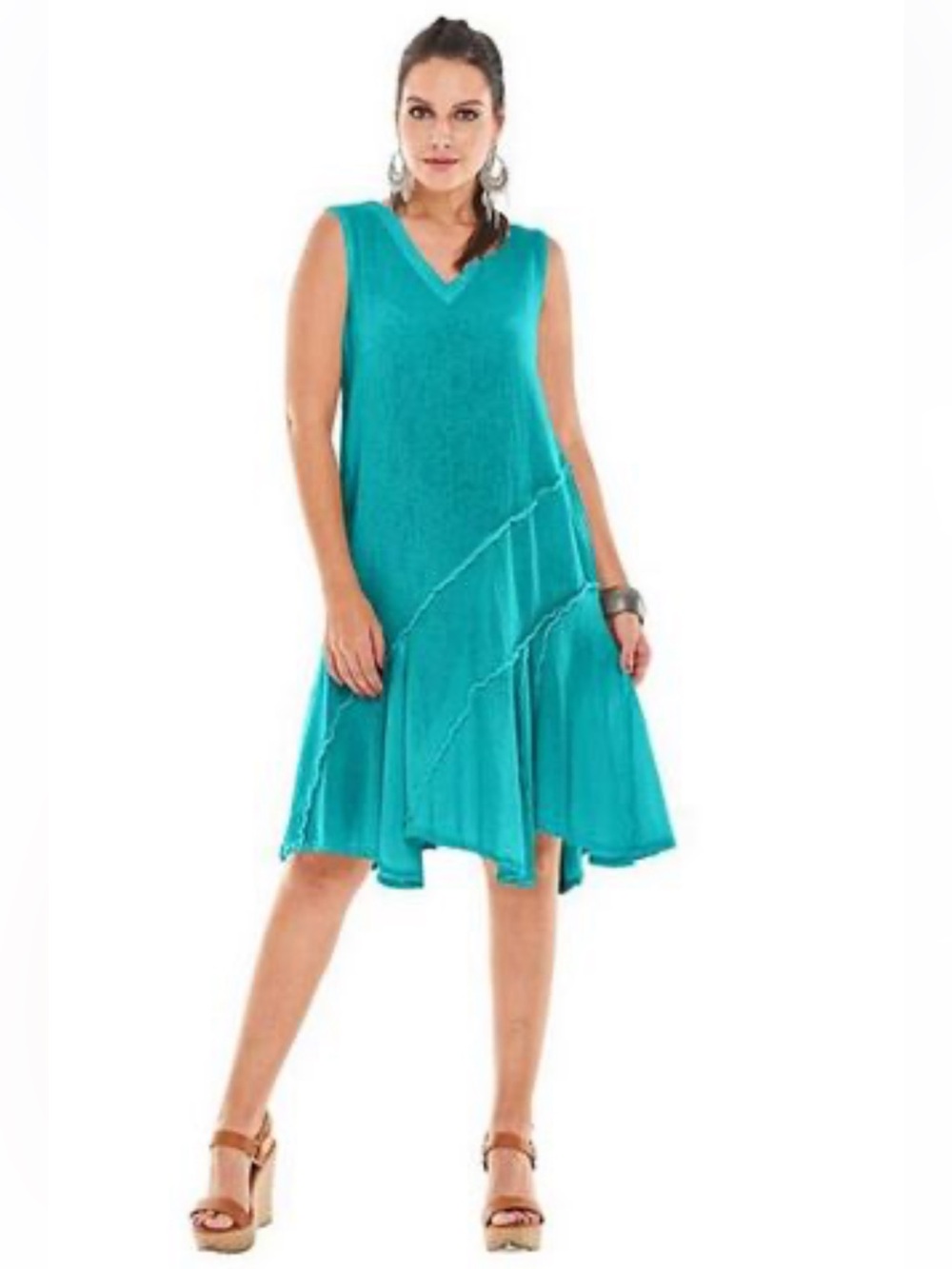 Oh My Gauze! Teal Reef Bright Blue Tobasco V-Neck Tiered Midi Dress Size 3